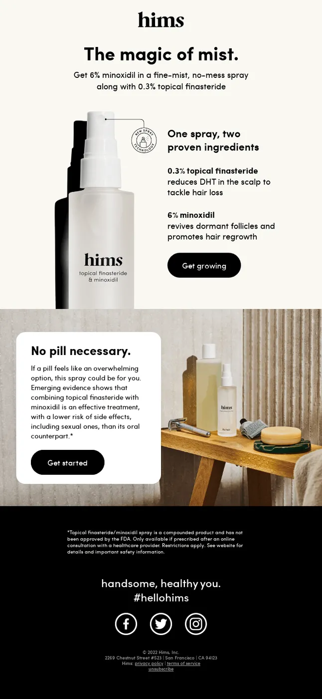 Hims topical finasteride email design